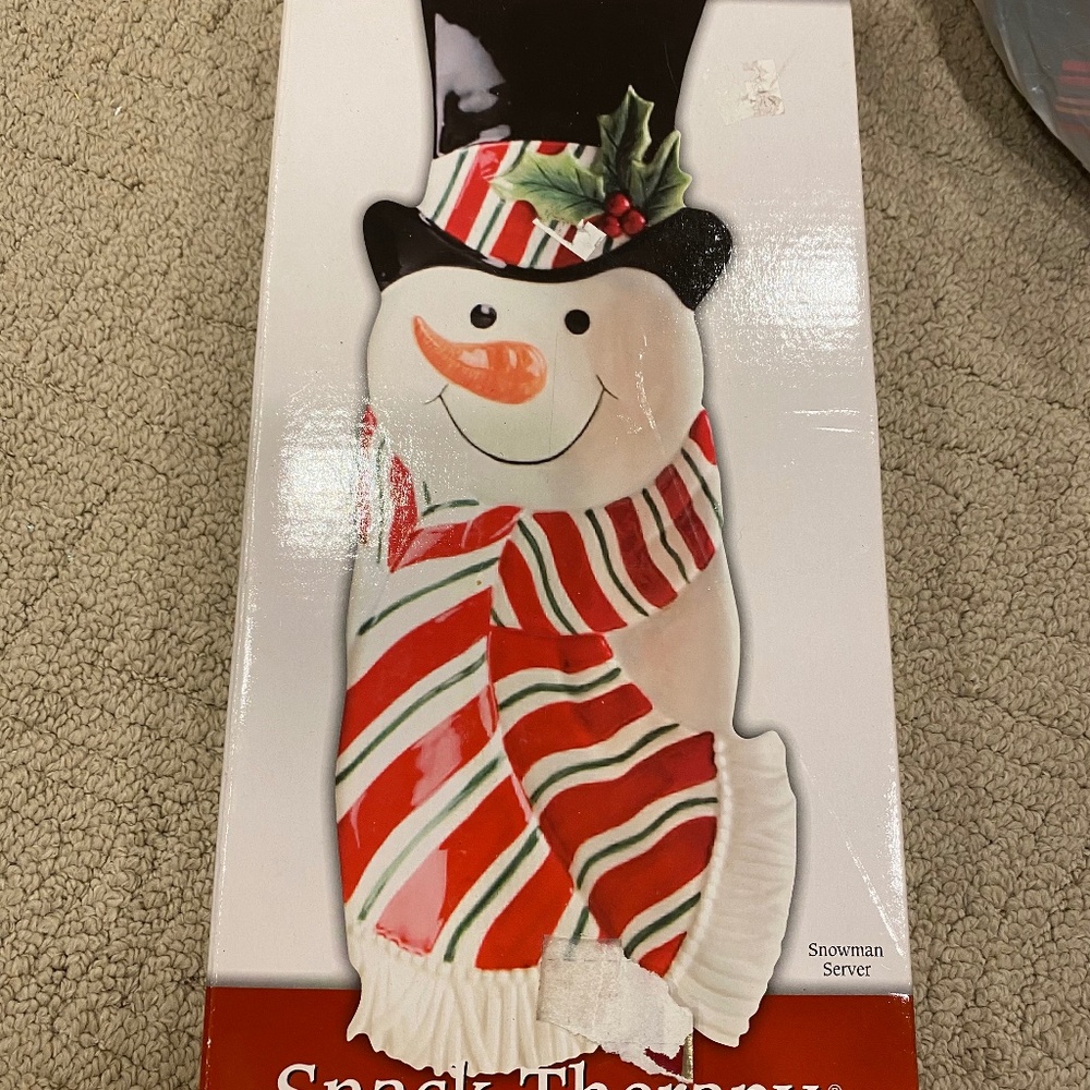 fitz & floyd snowman snack bowl dish Christmas holiday